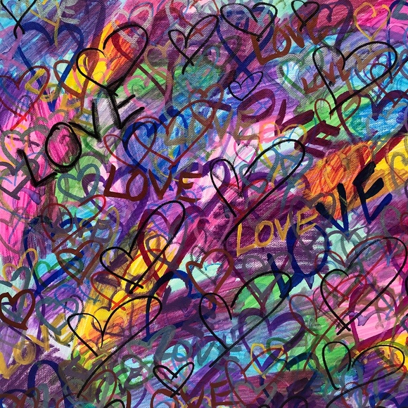 HANDCRAFTED VIBRANT GRAFFITI HEARTS & LOVE POP ART MULTICOLOR - Picture 3 of 8